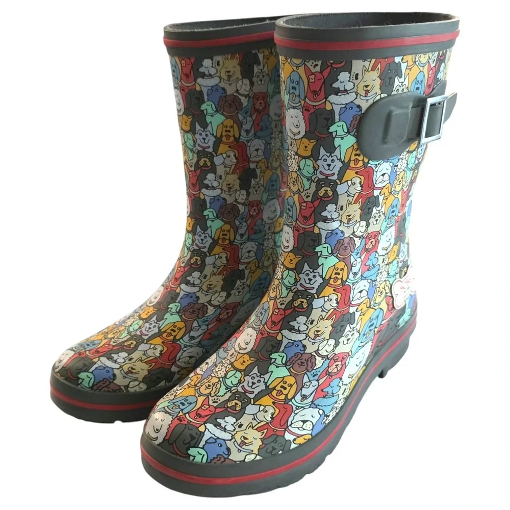 Skechers BOBS for Dogs Rain Boots Multi-Color Dog Print Womens 7